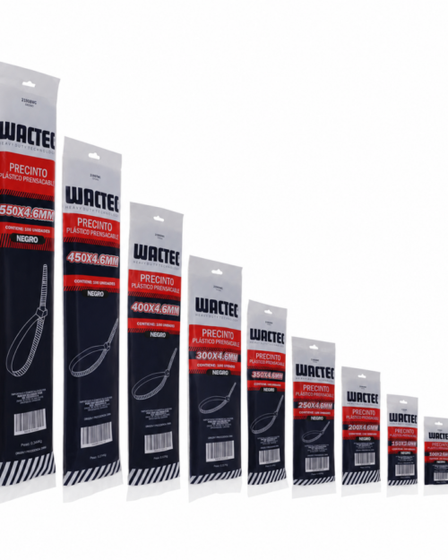 WACTEC black nylon cable ties in nine sizes from 100mm to 550mm